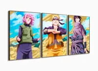 Quadro Sakura Naruto Sasuke mosaico 3 peças 120x60 com moldura filete - Foto 2