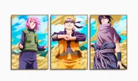 Quadro Sakura Naruto Sasuke mosaico 3 peças 120x60 com moldura filete - Foto 6
