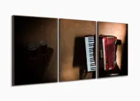 Quadro Sanfona Acordeon E Cerveja Vintage Decorativo 3 peças 120x60 com moldura filete - Foto 2