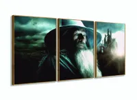 Quadro Senhor Dos Anéis Gandalf Hobbit Para Quarto 120x60 3 peças com moldura filete