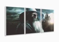 Quadro Senhor Dos Anéis Gandalf Hobbit Para Quarto 120x60 3 peças com moldura filete - Foto 4