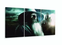 Quadro Senhor Dos Anéis Gandalf Hobbit Para Quarto 120x60 3 peças com moldura filete - Foto 5