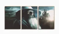 Quadro Senhor Dos Anéis Gandalf Hobbit Para Quarto 120x60 3 peças com moldura filete - Foto 6