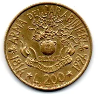 Itália - 1994 - 200 Lire - Comemorativa - A. del Carabinieri