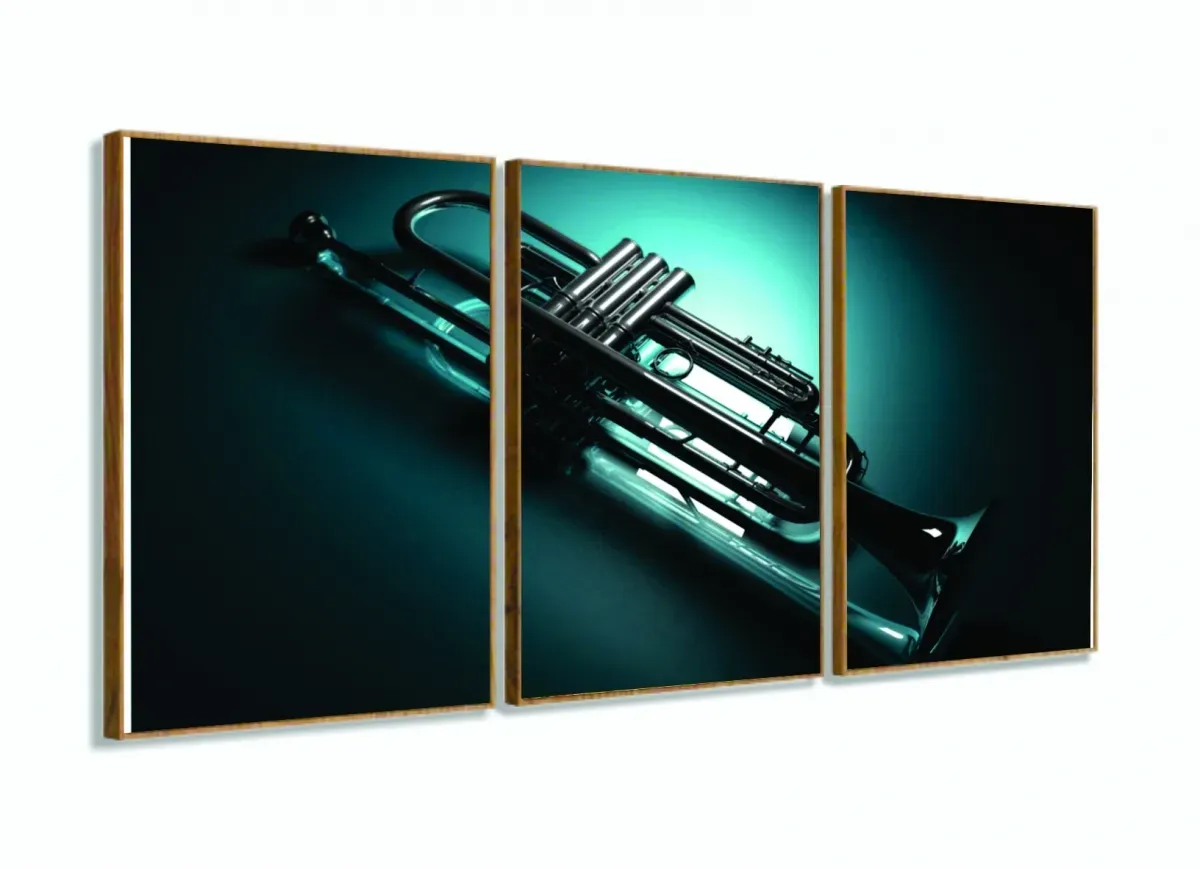  Quadro Trompete Artístico Instrumentos Em Tecido com moldura filete Imagem