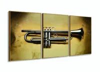 Quadro Trompete Vintage Decorativo 3 Peças 120x60 em tecido com moldura filete