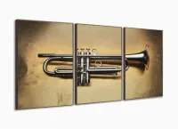 Quadro Trompete Vintage Decorativo 3 Peças 120x60 em tecido com moldura filete - Foto 2