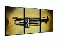 Quadro Trompete Vintage Decorativo 3 Peças 120x60 em tecido com moldura filete - Foto 3
