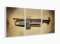 Quadro Trompete Vintage Decorativo 3 Peças 120x60 em tecido com moldura filete - Foto 4