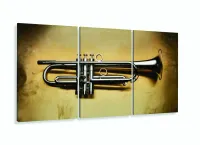 Quadro Trompete Vintage Decorativo 3 Peças 120x60 em tecido com moldura filete - Foto 5
