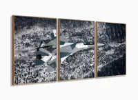 Quadros Decorativos Avião Caça 120x60  em Tecido com moldura filete