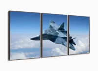Quadros Decorativos Avião De Caça120x60 3 peças em Tecido com moldura filete - Foto 2