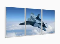 Quadros Decorativos Avião De Caça120x60 3 peças em Tecido com moldura filete - Foto 4