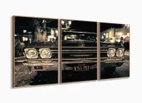 Quadros Decorativos Carro Impala Retrô Quarto Sala 120x60 3 peças com moldura filete