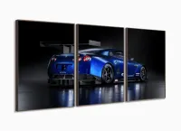 Quadros Decorativos Carro Skyline Azul 120x60 3 peças em Tecido com moldura filete - Foto 2