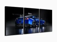 Quadros Decorativos Carro Skyline Azul 120x60 3 peças em Tecido com moldura filete - Foto 3