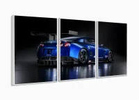 Quadros Decorativos Carro Skyline Azul 120x60 3 peças em Tecido com moldura filete - Foto 4