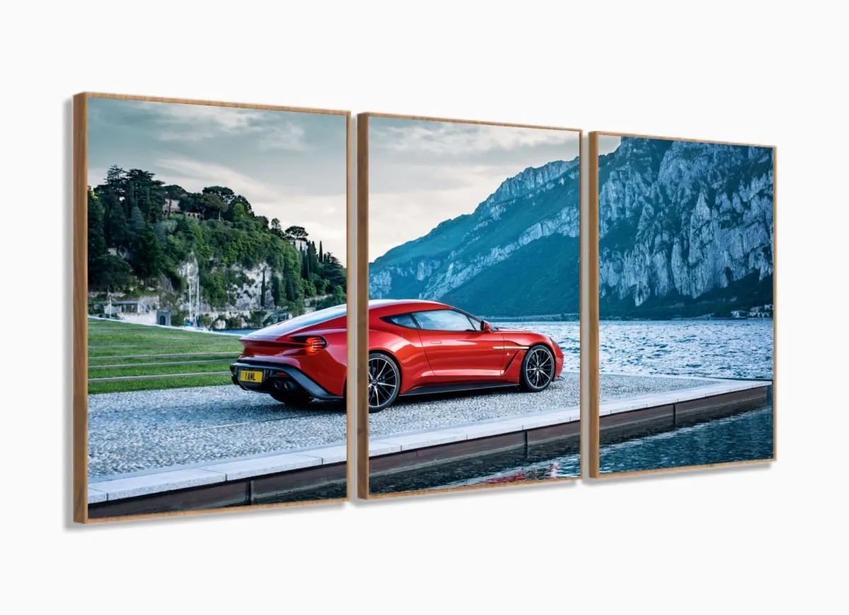 Quadros Decorativos Carro Vermelho Hd 120x60 em Tecido com moldura filete Imagem