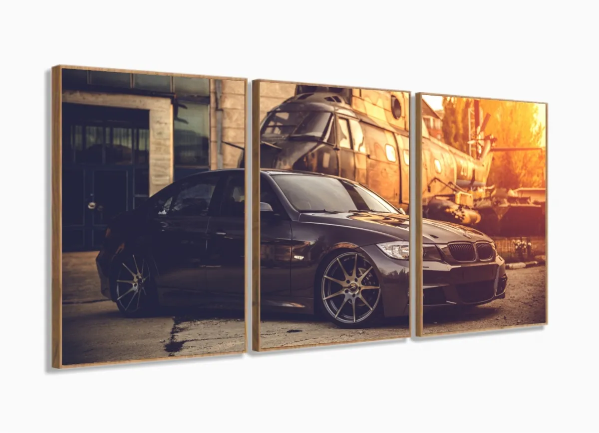 Quadros Decorativos Carros Bmw 120x60 3 peças com moldura filete Imagem