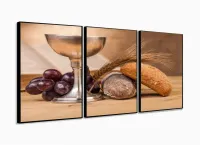 Quadros Decorativos Ceia Calice Vinho Cozinha Copa 120x60 3 peças com moldura filete - Foto 3