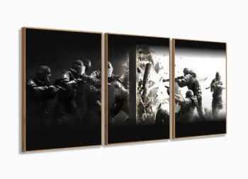 Quadros Decorativos Counter Strike 120x60 3 peças em Tecido com moldura filete