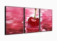 Quadros Decorativos Cozinha Cereja 120x60 3 peças com moldura filete - Foto 3