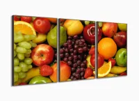 Quadros Decorativos Cozinha Frutas 120x60 3 peças em Tecido com moldura filete - Foto 2