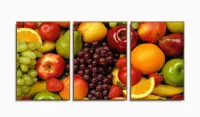 Quadros Decorativos Cozinha Frutas 120x60 3 peças em Tecido com moldura filete - Foto 6