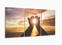 Quadros Decorativos Cruz Pôr do Sol Jesus Sala Quarto 120x60 3 peças com moldura filete - Foto 5