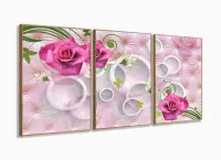 Quadros Decorativos Feminino Rosas Botanico Quarto 120x60 3 peças com moldura filete
