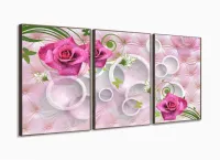 Quadros Decorativos Feminino Rosas Botanico Quarto 120x60 3 peças com moldura filete - Foto 2