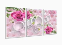 Quadros Decorativos Feminino Rosas Botanico Quarto 120x60 3 peças com moldura filete - Foto 4