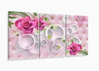 Quadros Decorativos Feminino Rosas Botanico Quarto 120x60 3 peças com moldura filete - Foto 5