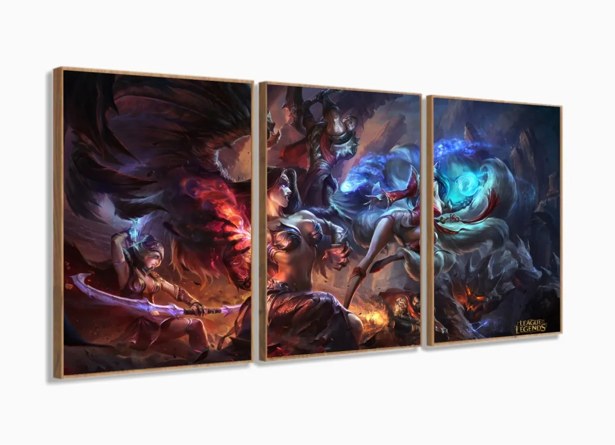 Quadros Decorativos Jogos Online Lol 120x60 3 peças com moldura filete Imagem