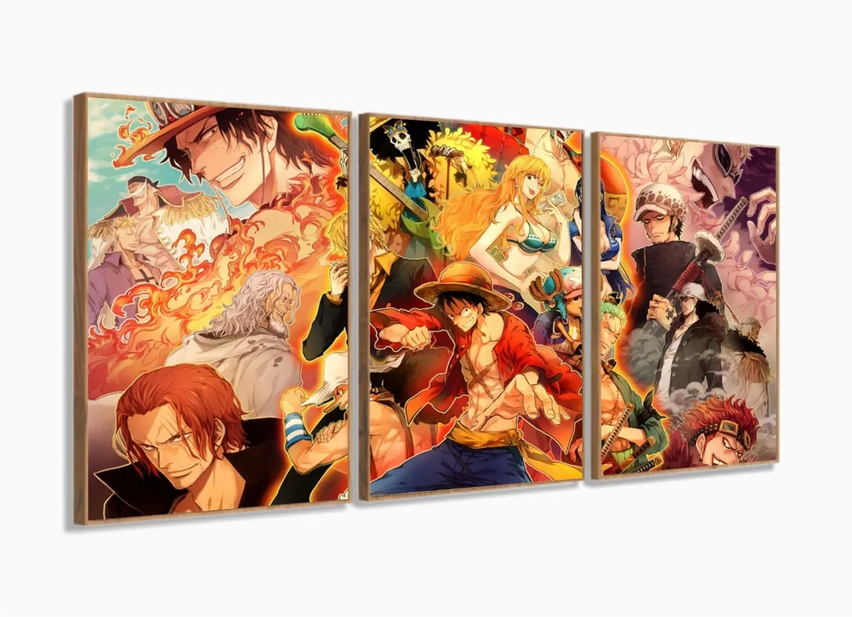 Quadros Decorativos One Piece 120x60 3 peças em Tecido com moldura filete Imagem