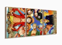 Quadros Decorativos One Piece 120x60 3 peças em Tecido Sala com moldura filete