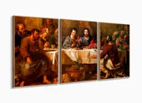 Quadros Decorativos Santa Ceia Catolico Copa Cozinha 120x60 3 peças com moldura filete