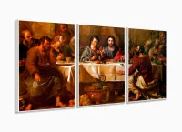 Quadros Decorativos Santa Ceia Catolico Copa Cozinha 120x60 3 peças com moldura filete - Foto 4