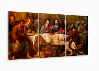 Quadros Decorativos Santa Ceia Catolico Copa Cozinha 120x60 3 peças com moldura filete - Foto 5