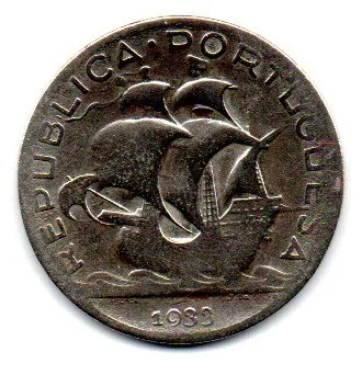 Portugal - 1933 - 5 Escudos - Prata .650 - Aprox. 7g - 25mm - Polida
