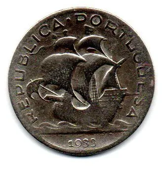 Portugal - 1933 - 5 Escudos - Prata .650 - Aprox. 7g - 25mm - Polida