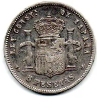 Espanha - 1883 - 5 Pesetas - Prata .900 - Aprox. 25g - 37mm - Foto 2