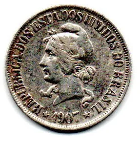 1907 - 500 Réis - Com Acento - Prata .900 - Aprox. 5g - 22mm - Moeda Brasil