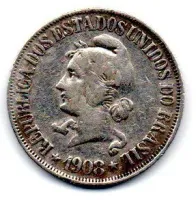 1908 - 500 Réis - Sem Acento - Prata .900 - Aprox. 5g - 22mm - Moeda Brasil