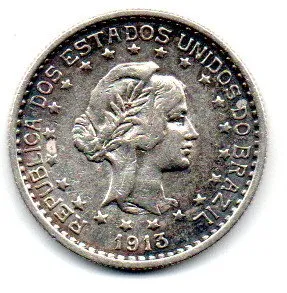 1913 - 500 Réis - Prata .900 - Aprox. 5g - 22mm - Moeda Brasil Imagem