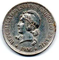 1906 - 1000 Réis - Prata .900 - Aprox. 10g - 26mm - Moeda Brasil