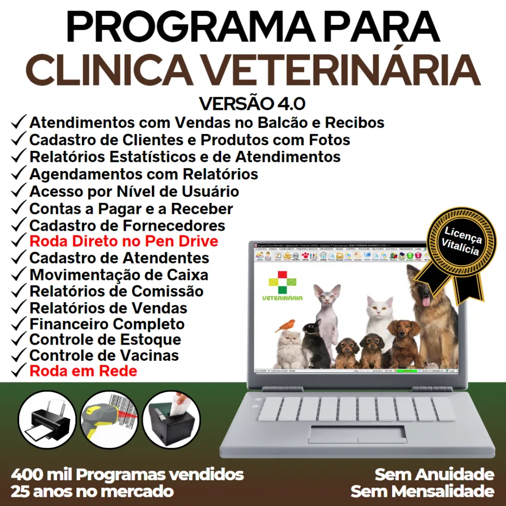 Programa para Clinica Veterinária com Agendamento, Vendas e Financeiro v4.0 Plus - FPQsystem