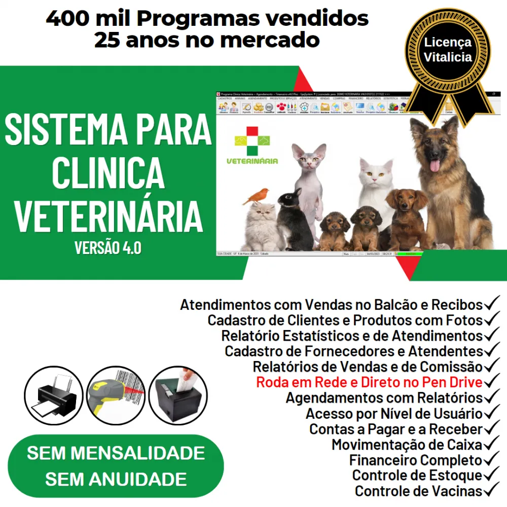 Sistema para Clinica Veterinária com Agendamento, Vendas e Financeiro v4.0 Plus - FPQsystem