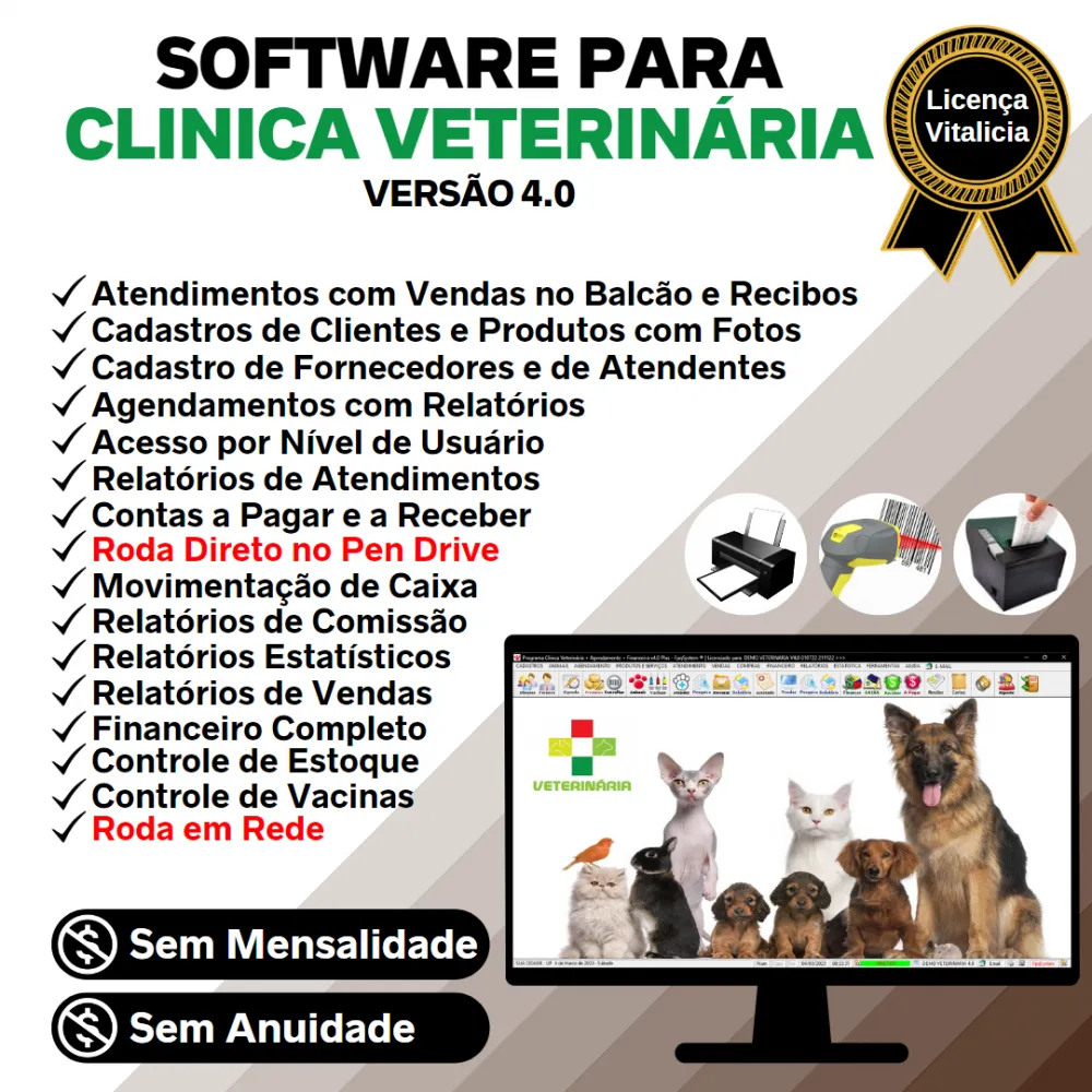 Software para Clinica Veterinária com Agendamento, Vendas e Financeiro v4.0 Plus - FPQsystem