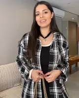 CASACO XADREZ PRETO E BRANCO -  BOLSO EM STRASS (TAMANHO M) - Foto 5